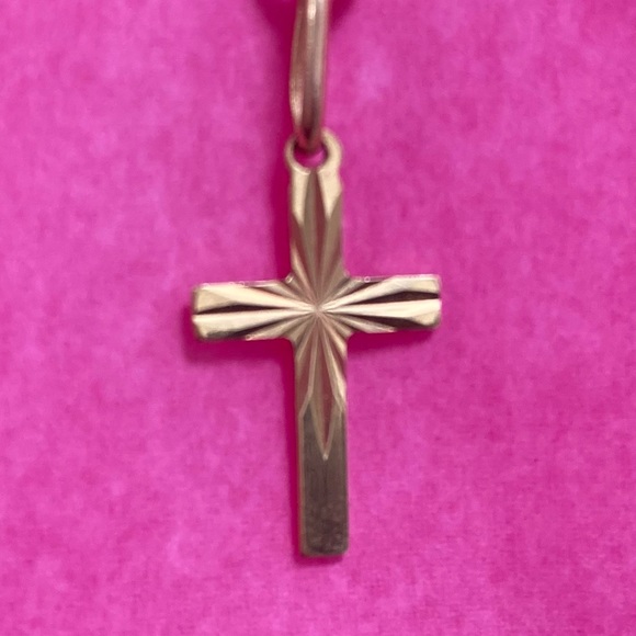 14K Small Yellow Gold Cross Pendant With Sunburst Italy